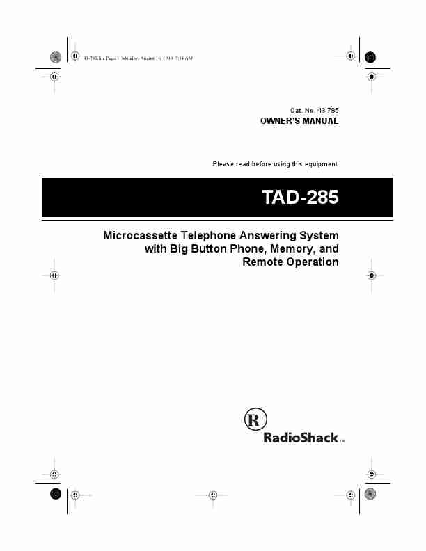 Radio Shack Answering Machine TAD-285-page_pdf